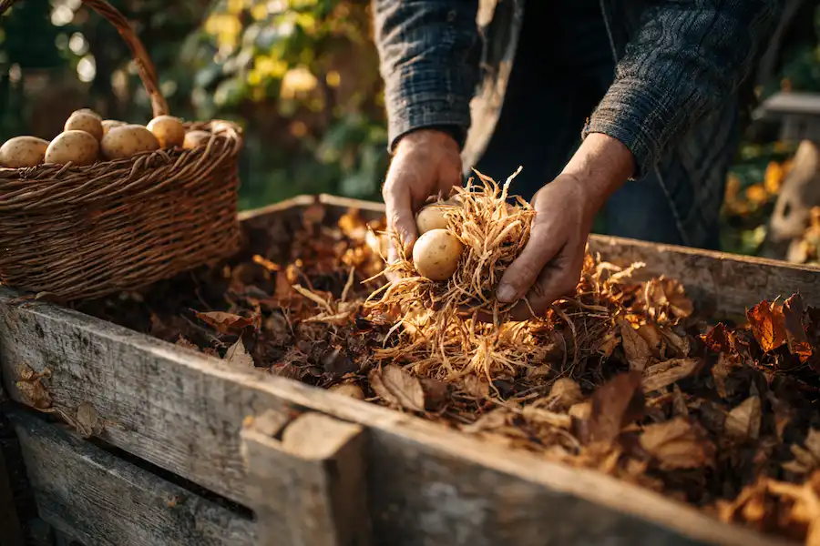 récolte de pommes de terre à partir de feuilles