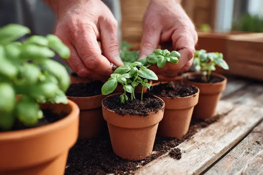 how to repot supermarket basil