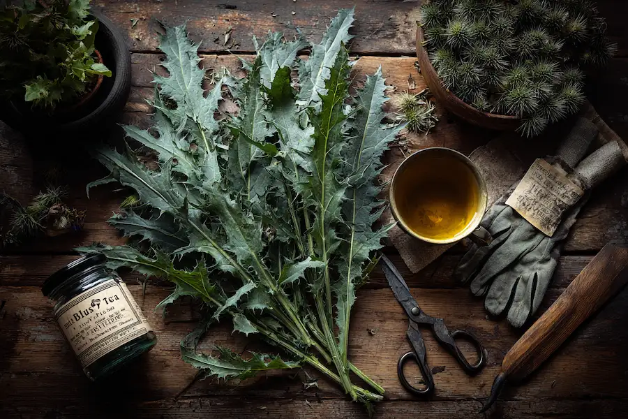 bull thistle leaves tea herbal remedy cirsium vulgare preparation
