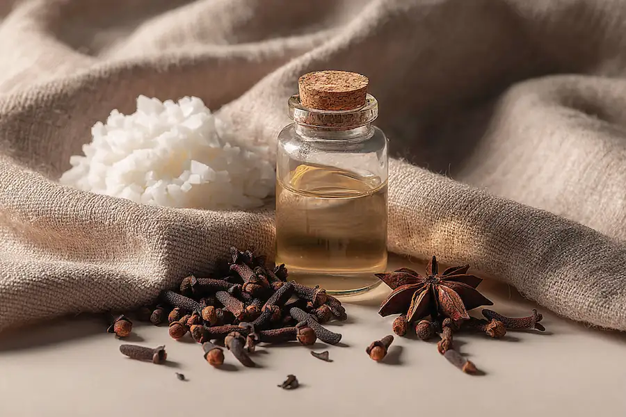 clove beauty oil natural remedy flatlay