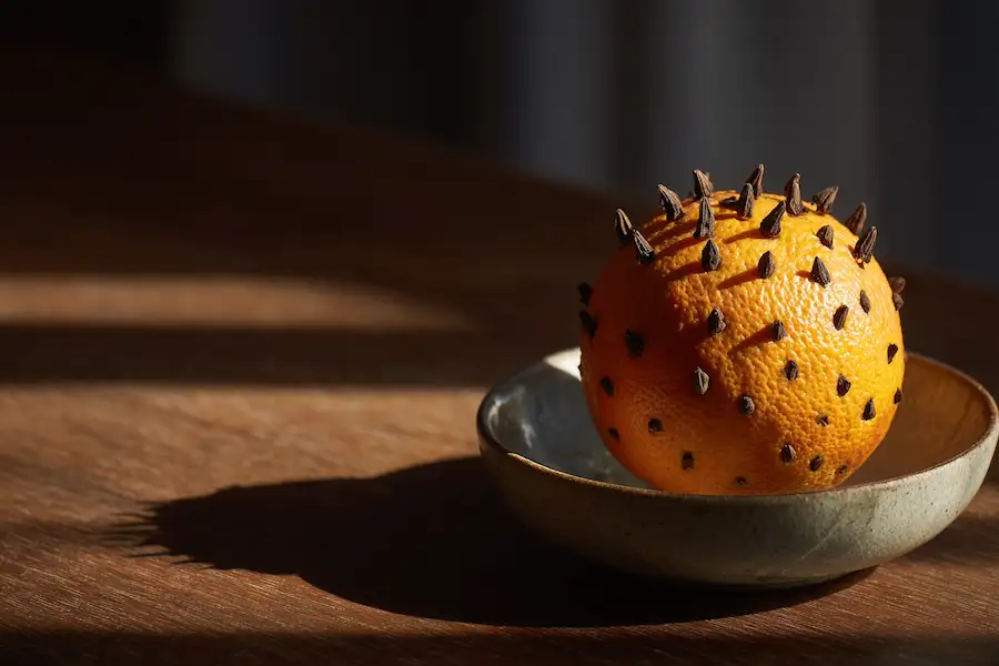 dried clove orange pomander display