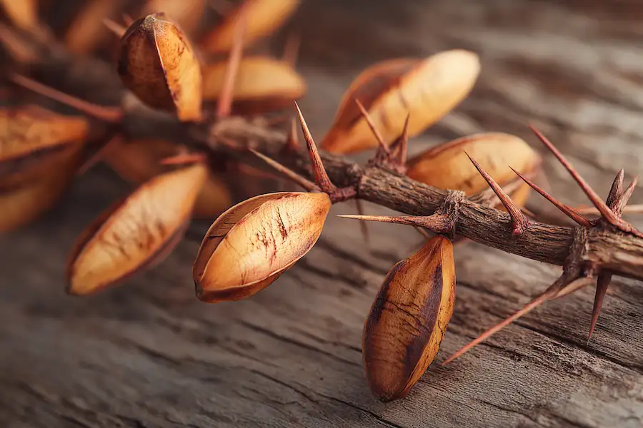 strąki i kolce robinii akacjowej z bliska