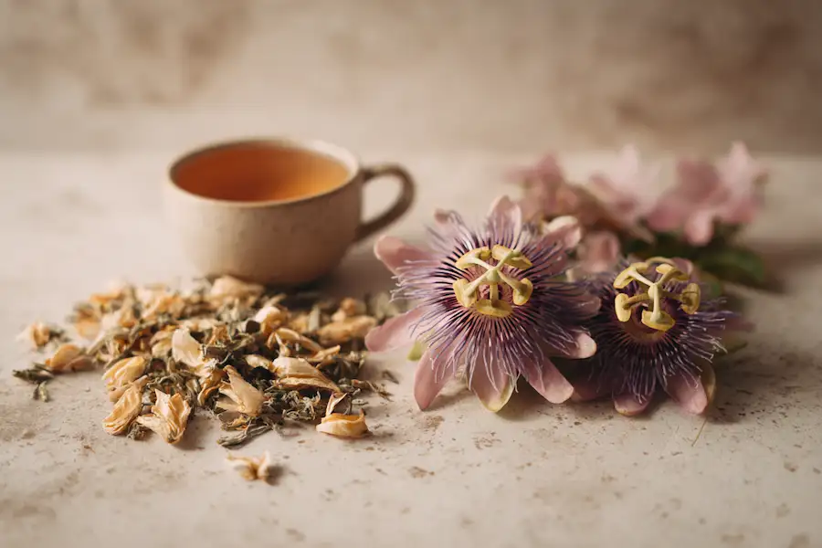 passion flower tea and herb display