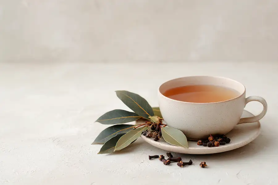 gorący napój ziołowy z goździkami i liśćmi laurowymi