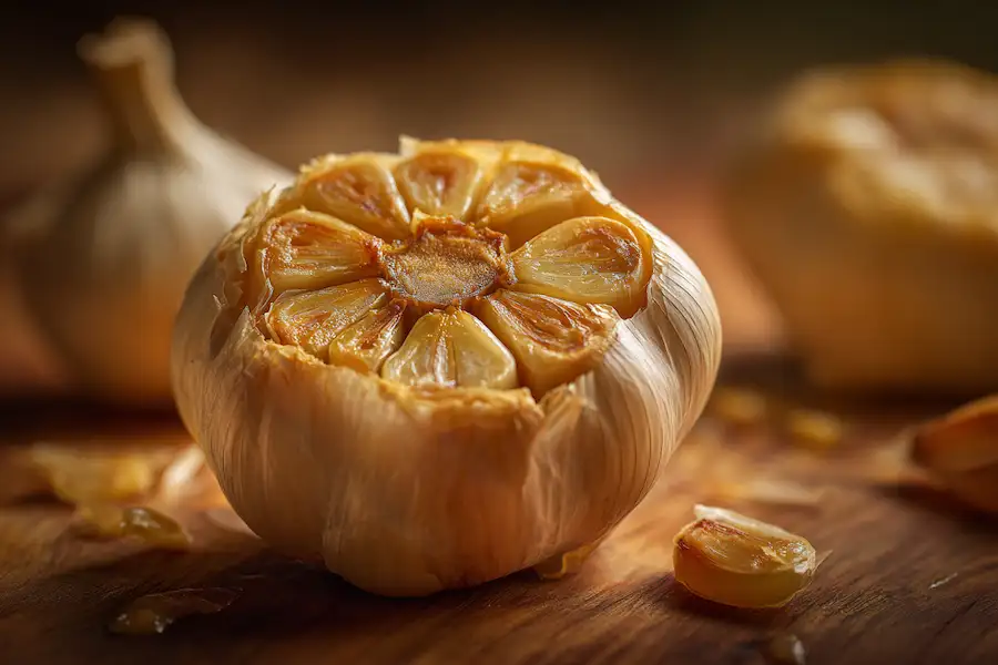 garlic clove baked soft close up