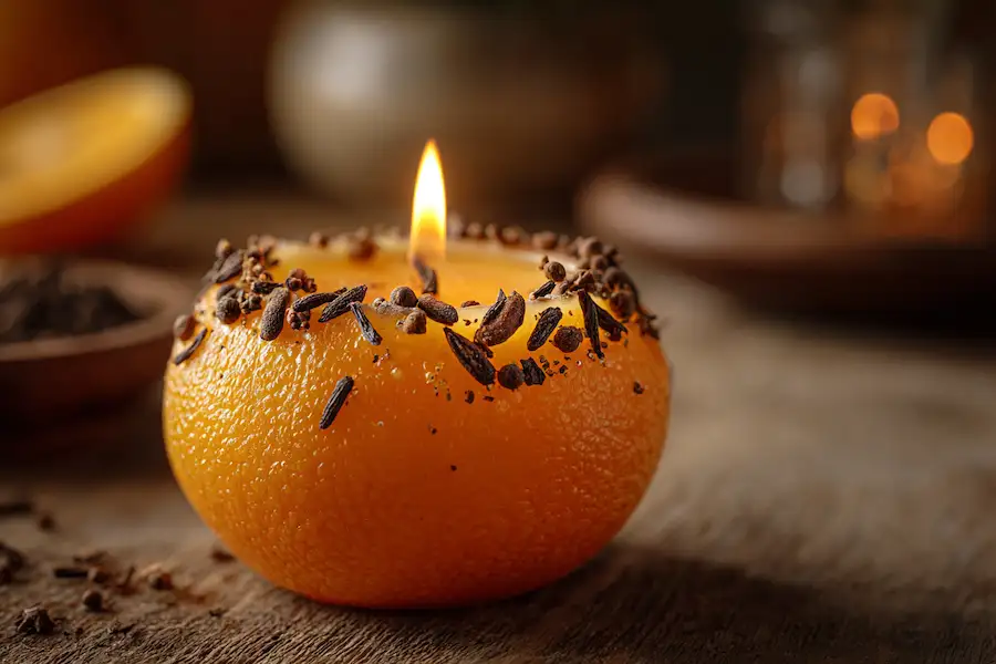 pomarańczowa świeca goździkowa przytulna atmosfera