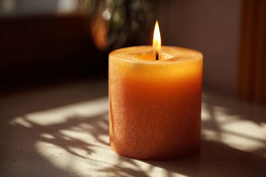 pomarańczowo-goździkowa świeca o ciepłym blasku