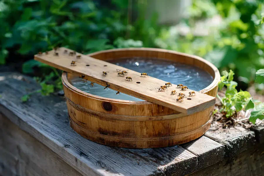 bucket bee boat floating wood