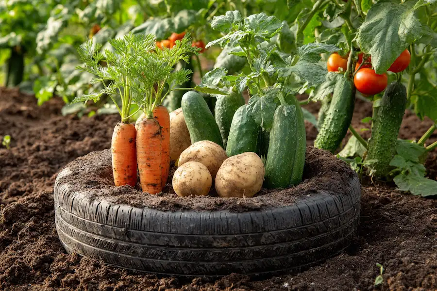 tire planter root vs fruit crops