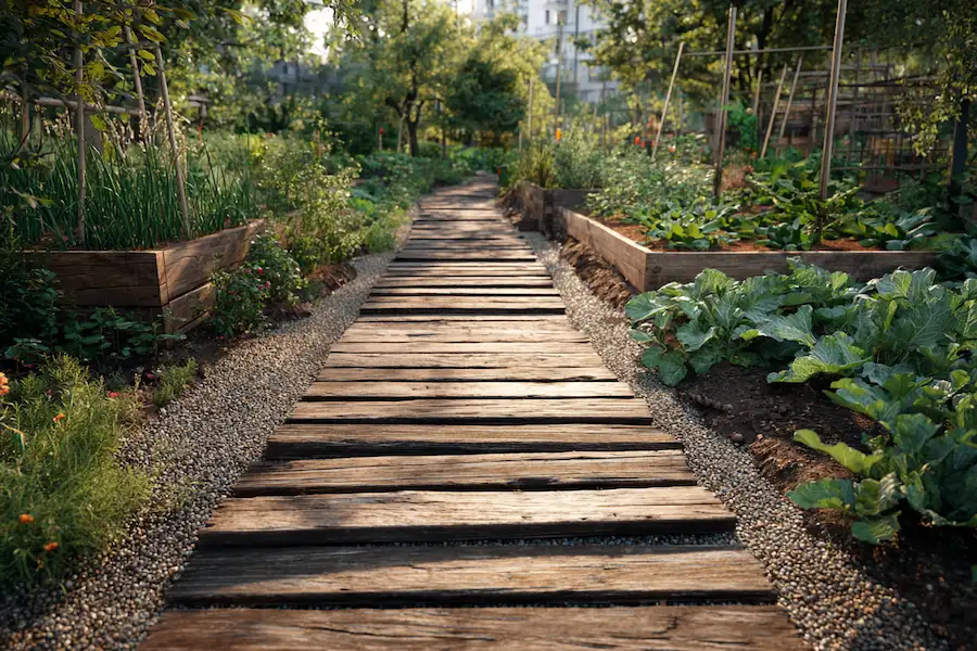 wooden boardwalk garden path
