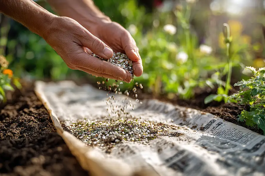 semis de graines de fleurs en feuille de paillis