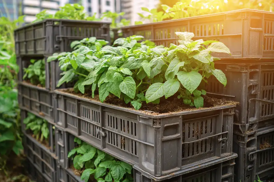 stacking crates potato tower