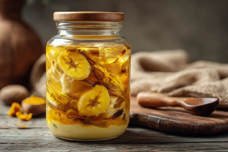 engrais naturel à base de peau de banane, de lait et de curcuma