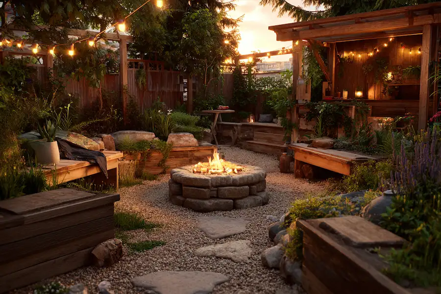cozy backyard garden design fire pit relaxation